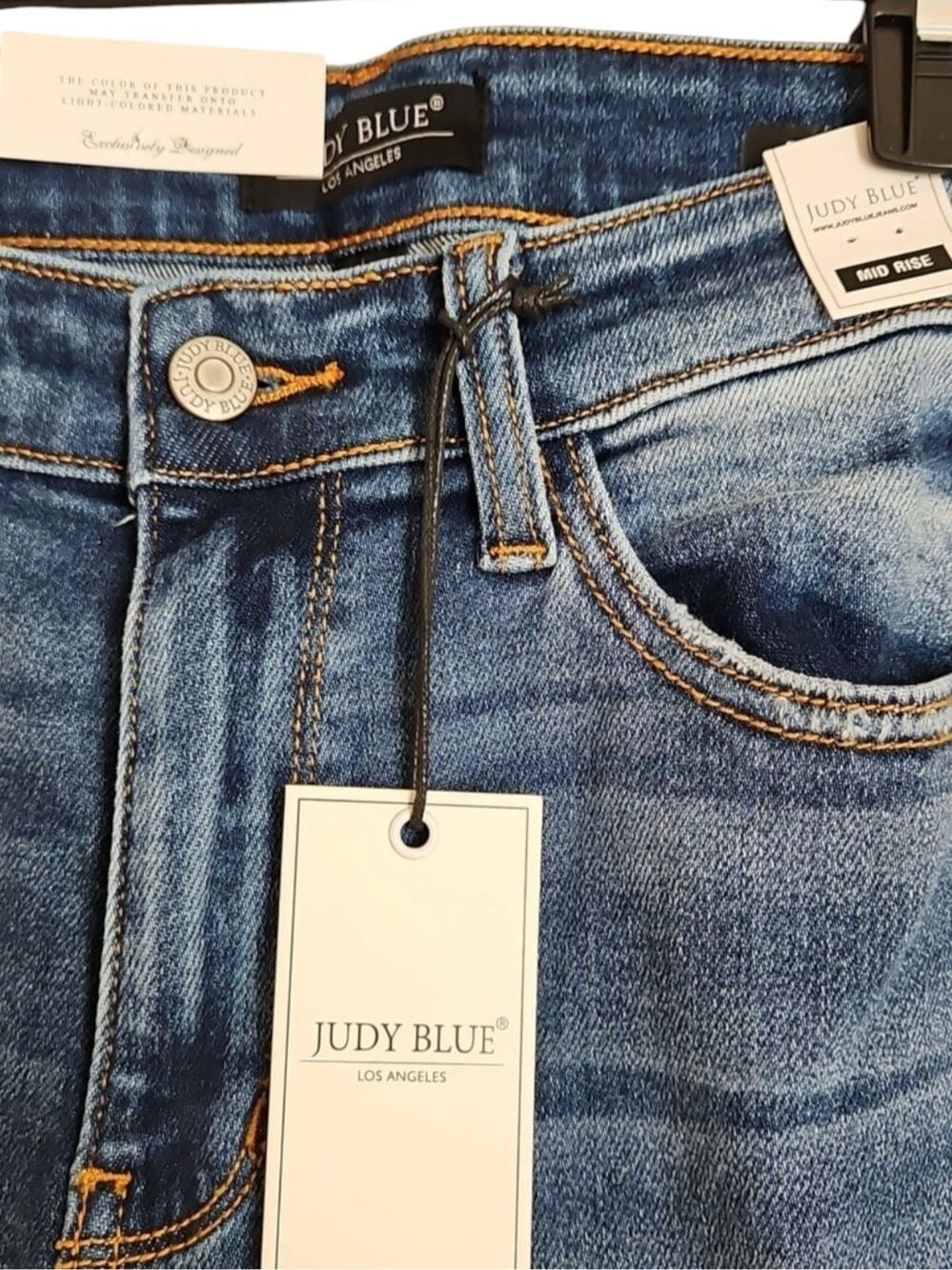 Judy Blue Dad Jeans Dark Wash Distressed Raw Hem Mid Rise Relaxed Straight NWT - Picture 13 of 15